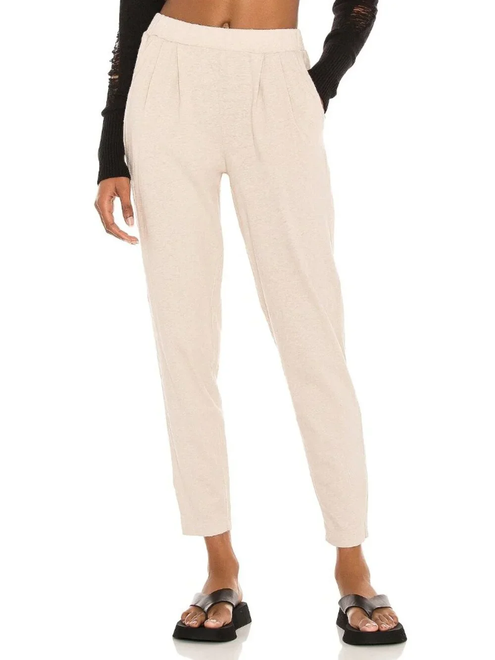 Bobi Sustainable Cotton Linen Pants in Sandy Beige